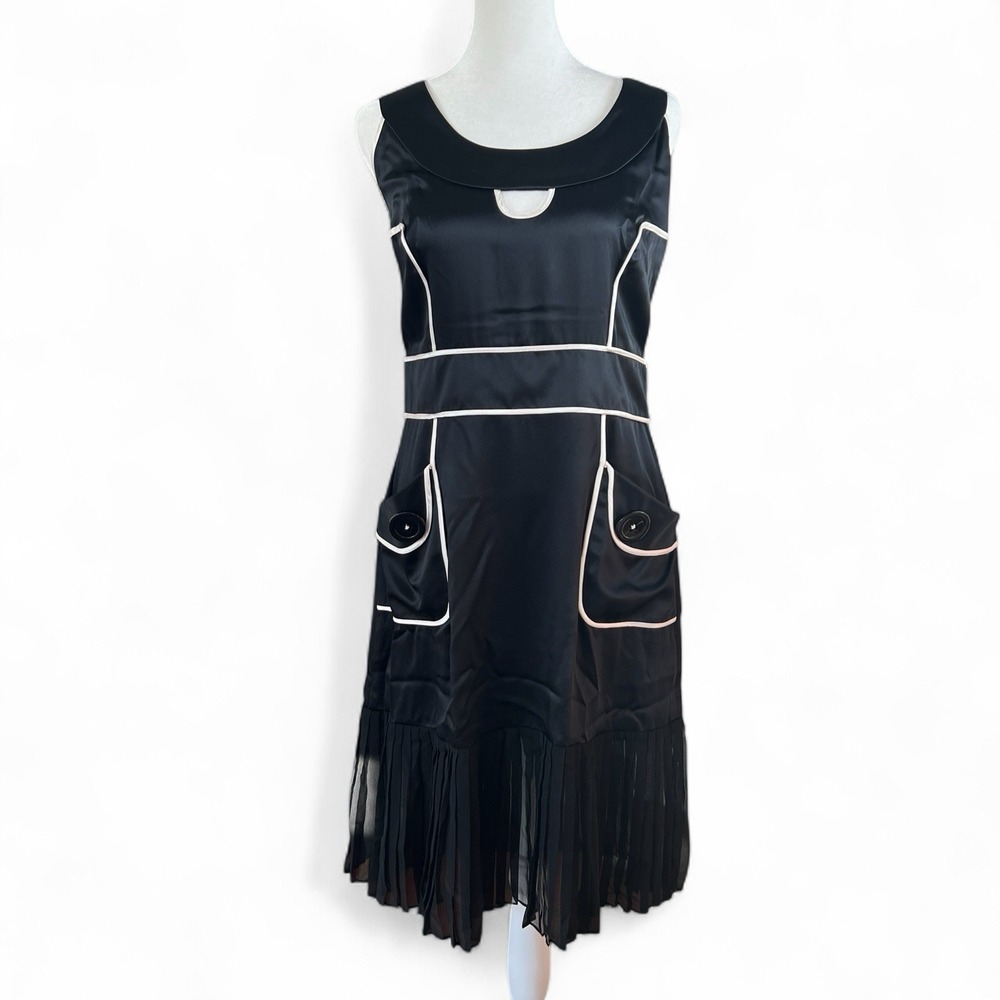 BECKERMAN Black Retro 100% Silk Mod Sleeveless Vintage Style‎ Dress Size 8 USA